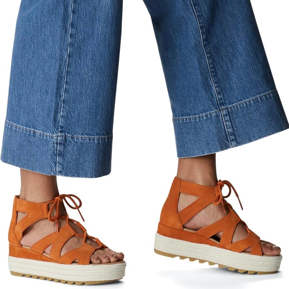 NIB Sorel Cameron 9 Lace Up Platform Gladiator Sandal Suede Desert Sun - Picture 2 of 12